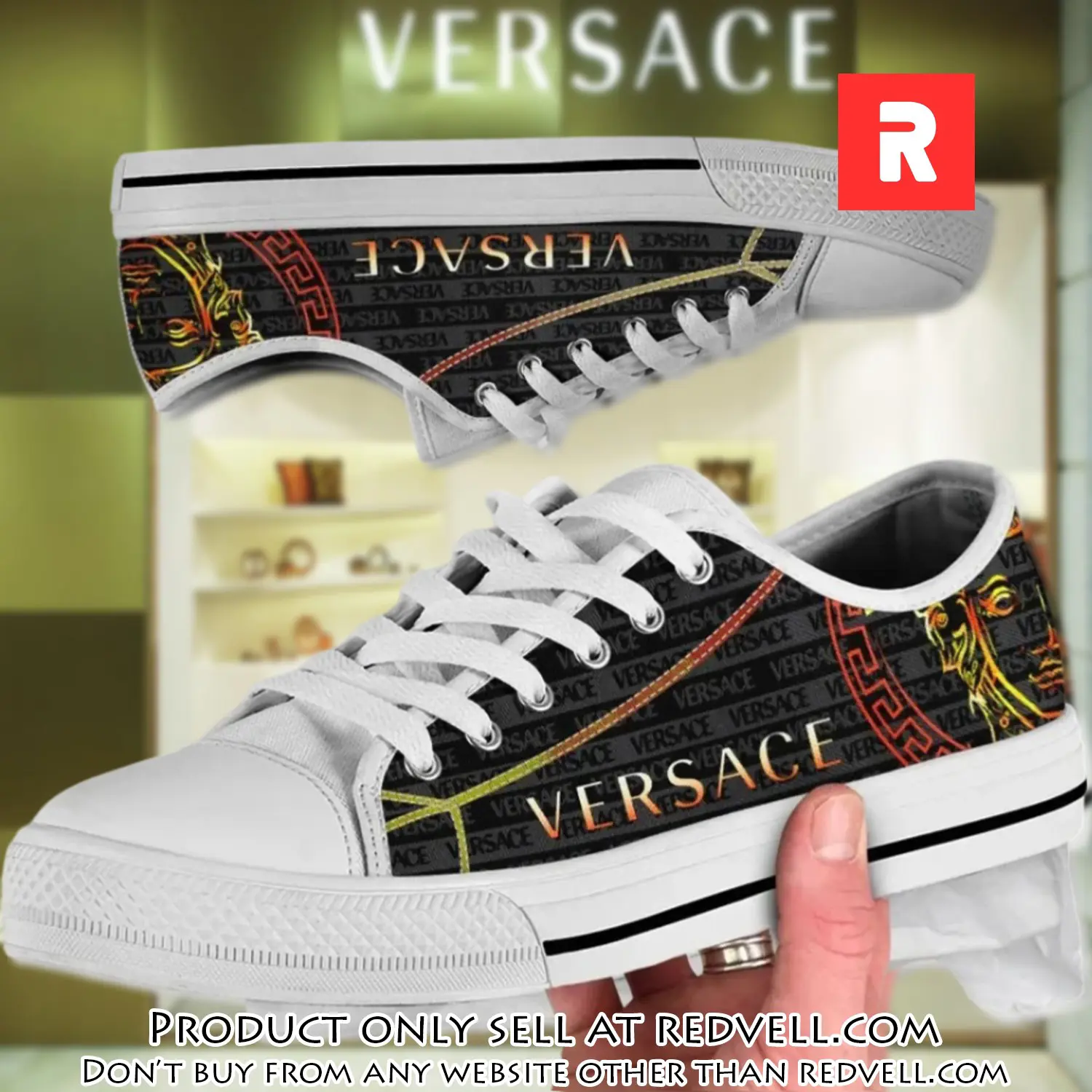 Versace medusa golden pattern grey low top canvas shoes luxury brand gifts for men women rv4507975